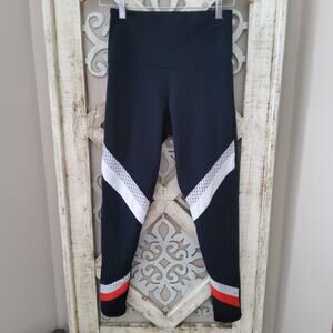 Onzie Women's Medium Activewear Jacee Mesh Colorblock Leggings in Black Orange